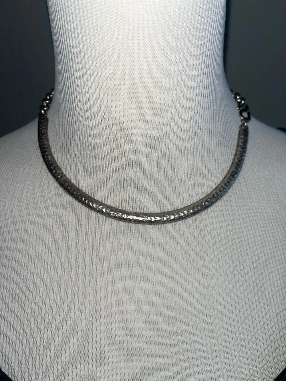 Handcrafted Sterling-Style hammered Silver Collar Necklace